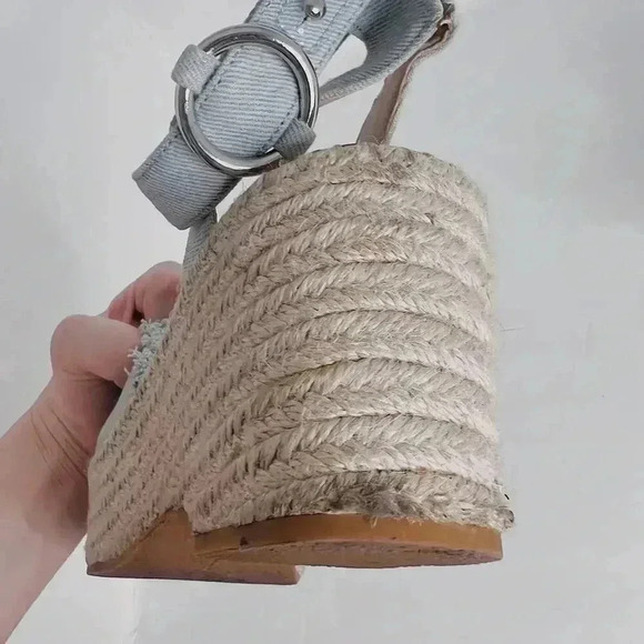 Dolce Vita Denim Platform Sandals Wedges Blue Cream Woven Women's Size 9.5 - Picture 9 of 12